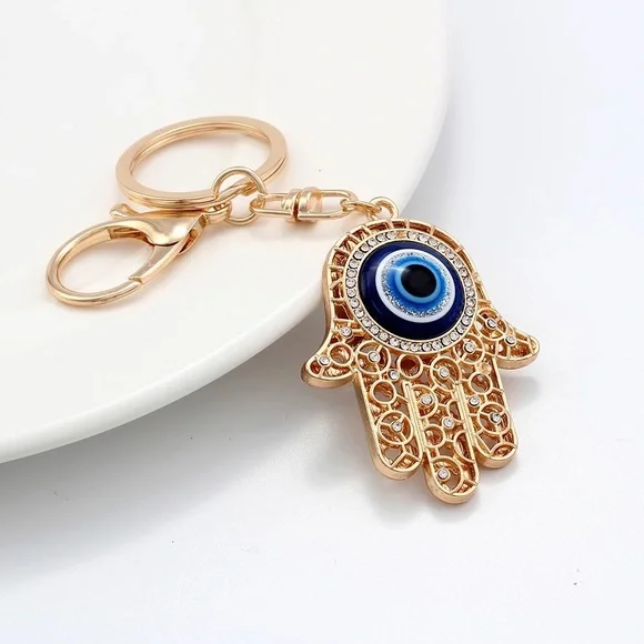 Bohemian Crystal Hamsa Hand with Evil Eye Keychain - Picture 1 of 15